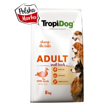 Tropidog Duck Rice Small 8kg dla dorosłych psów - małe rasy z kaczką i ryżem